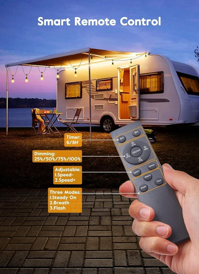 Alt view image 2 of 6 - Outdoor String Lights, 157FT 50 Bulbs Shatterproof Patio Lights with Remote IP65 Waterproof Dimmable Hanging Connectable LED Outdoor Lights for Backyard, Bistro, Porch, Deck, Balcony