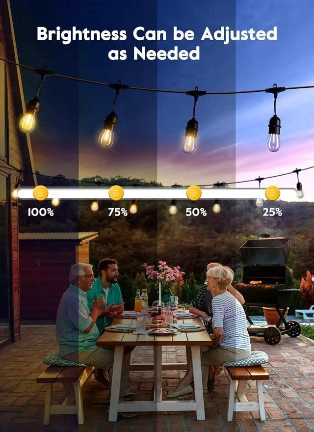 Alt view image 3 of 6 - Outdoor String Lights, 157FT 50 Bulbs Shatterproof Patio Lights with Remote IP65 Waterproof Dimmable Hanging Connectable LED Outdoor Lights for Backyard, Bistro, Porch, Deck, Balcony