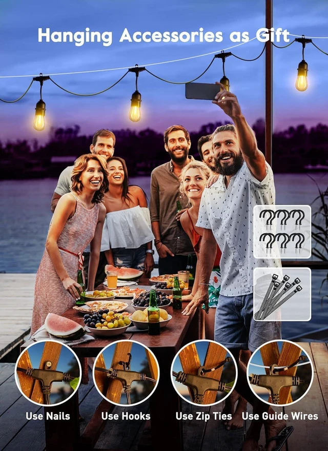 Alt view image 4 of 6 - Outdoor String Lights, 157FT 50 Bulbs Shatterproof Patio Lights with Remote IP65 Waterproof Dimmable Hanging Connectable LED Outdoor Lights for Backyard, Bistro, Porch, Deck, Balcony