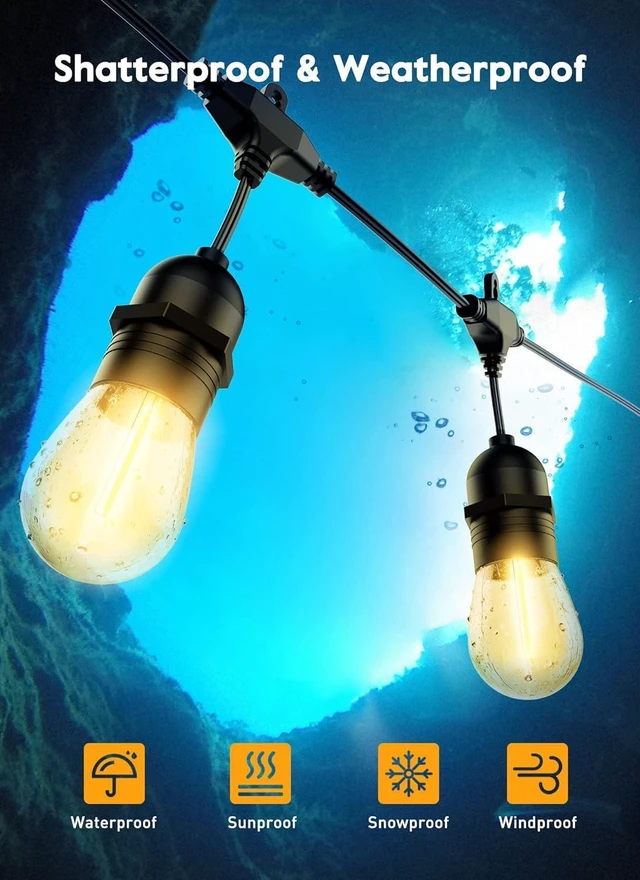 Alt view image 6 of 6 - Outdoor String Lights, 157FT 50 Bulbs Shatterproof Patio Lights with Remote IP65 Waterproof Dimmable Hanging Connectable LED Outdoor Lights for Backyard, Bistro, Porch, Deck, Balcony