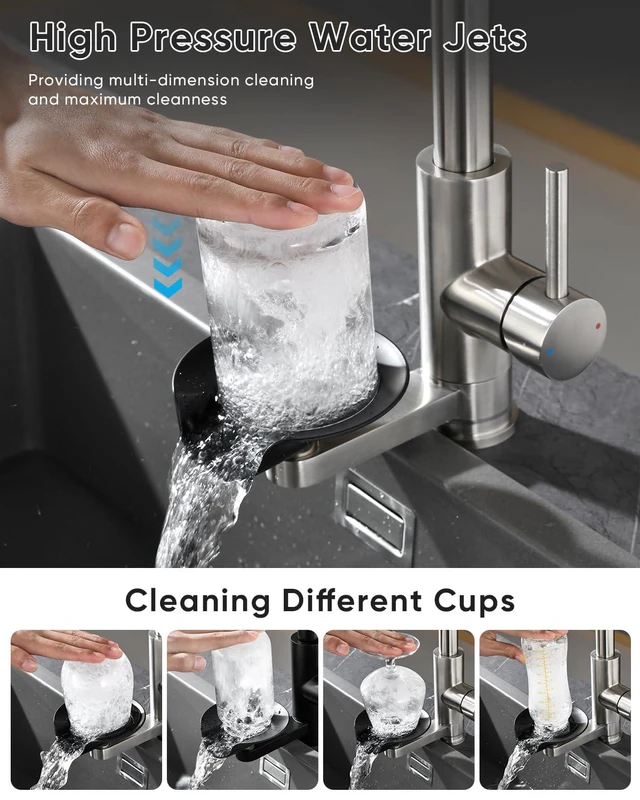 Alt view image 5 of 7 - Pull Down Kitchen Faucet with Cup Washer Brushed Nickel Kitchen Sink Faucet with Deck Plate,Glass Rinser,Single Handle,Single Hole,Lead-Free Stainless Steel