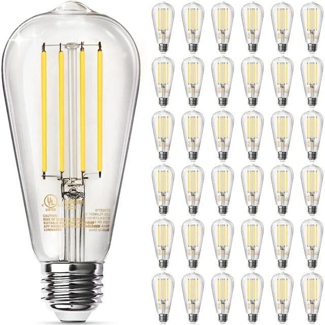 Main image of 36 Pack Edison LED Light Bulbs, E26 Base, 8W 2700K, Dimmable Vintage ST58 Filament Design, 60W Equivalent, 800 Lumens, CRI 80+, Antique Glass Style for Home, Bedroom & Farmhouse