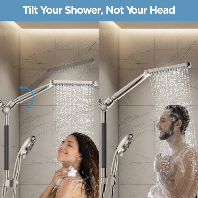 Alt view image 3 of 7 - Dual Handheld Shower Head Combo, 2-in-1 Rain Shower Heads System Wide Rainfall Shower Head and 10 Modes High Pressure Hand Held Showerhead with Built-in Power Wash - Brushed Nickel