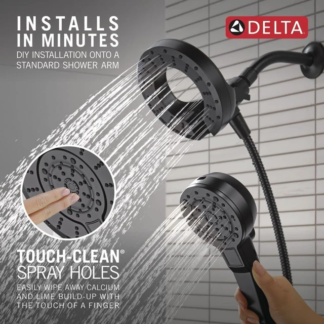Alt view image 7 of 7 - 5-Setting In2ition 2-in-1 Dual Shower Head with Handheld High Pressure ProClean Spray, Matte Black Detachable Shower Head with Hose, 1.75 GPM Flow Rate, Matte Black 75548BL