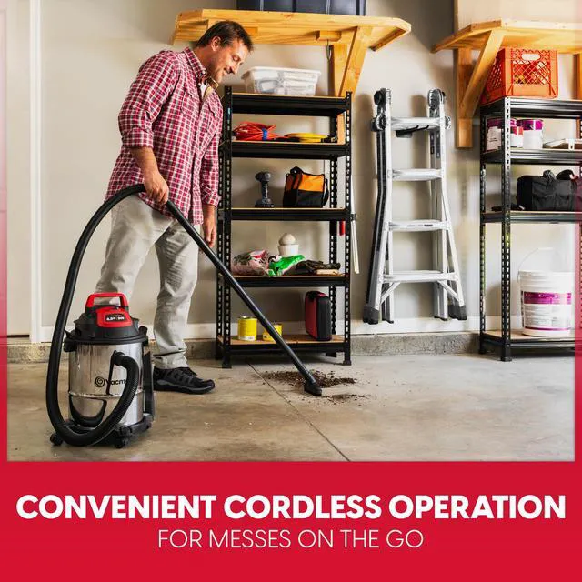 Alt view image 3 of 7 - DVOM204S 1101 4-Gal 20V Cordless Stainless-Steel Wet/Dry Vac Red