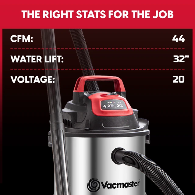 Alt view image 7 of 7 - DVOM204S 1101 4-Gal 20V Cordless Stainless-Steel Wet/Dry Vac Red