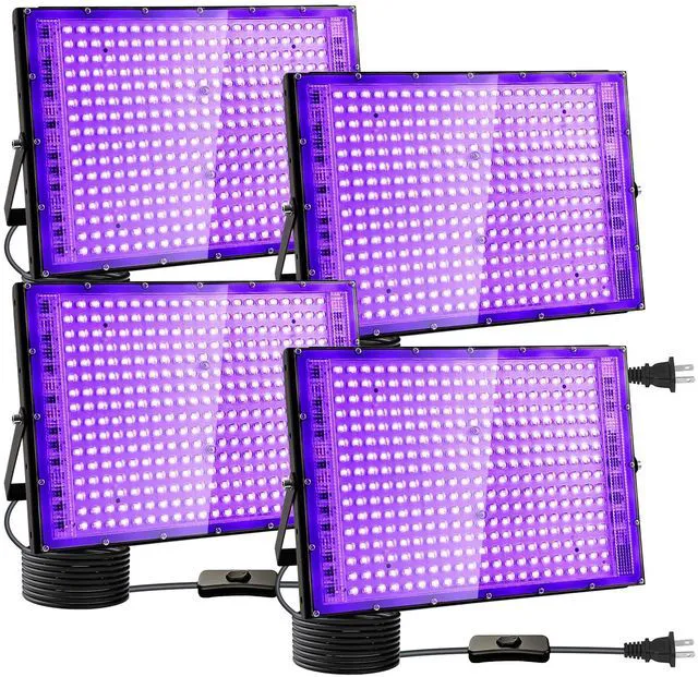 Main image of 4 Pack 300W Black Lights, Blacklight Flood Light with Plug and Switch,for Glow Party, Black Light Party, Halloween, Body Paint, Neon Glow, Stage Lighting, Fluorescent Poster