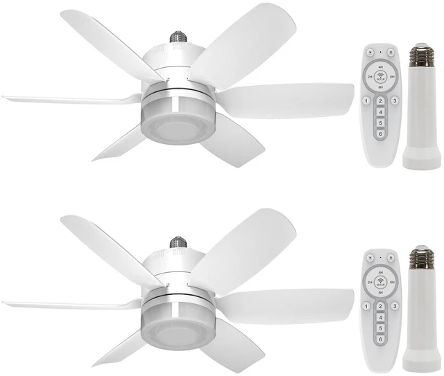 Main image of 2-Pack Socket Fan Light with Remote, Ceiling Fan with Lights Dimmable, 3 Colors 3000K-6500K,Timer 2/4/6/8H, 6 Speeds Quiet Screw in E26/E27 LED Light Bulb for Bedroom Living Room Kitchen Garage Office