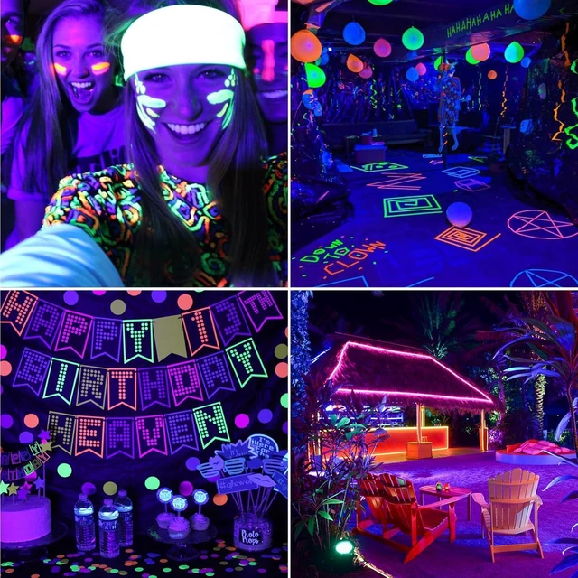 Alt view image 7 of 7 - 4 Pack 300W Black Lights, Blacklight Flood Light with Plug and Switch,for Glow Party, Black Light Party, Halloween, Body Paint, Neon Glow, Stage Lighting, Fluorescent Poster