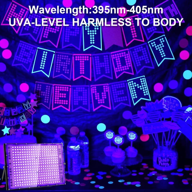 Alt view image 6 of 7 - 4 Pack 300W Black Lights, Blacklight Flood Light with Plug and Switch,for Glow Party, Black Light Party, Halloween, Body Paint, Neon Glow, Stage Lighting, Fluorescent Poster