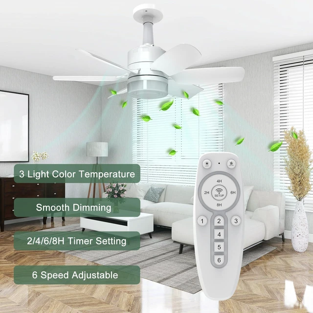 Alt view image 3 of 7 - 2-Pack Socket Fan Light with Remote, Ceiling Fan with Lights Dimmable, 3 Colors 3000K-6500K,Timer 2/4/6/8H, 6 Speeds Quiet Screw in E26/E27 LED Light Bulb for Bedroom Living Room Kitchen Garage Office