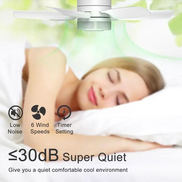Alt view image 4 of 7 - 2-Pack Socket Fan Light with Remote, Ceiling Fan with Lights Dimmable, 3 Colors 3000K-6500K,Timer 2/4/6/8H, 6 Speeds Quiet Screw in E26/E27 LED Light Bulb for Bedroom Living Room Kitchen Garage Office