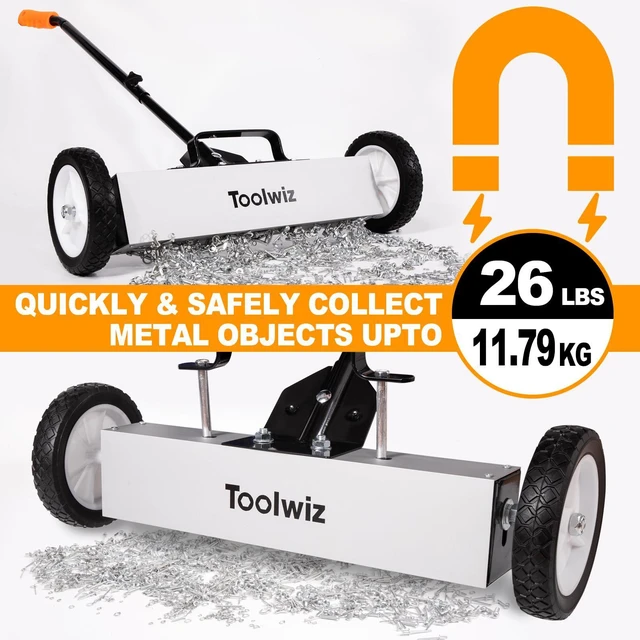 Alt view image 4 of 7 - 18 Inches Magnetic Sweeper with Wheels 26 Lbs Quick Release RRolling Magnetic Sweeper, Magnetic Pickup Tool, Telescoping Tool Holder, Extension Handle, Heavy Duty Metal Pick Up