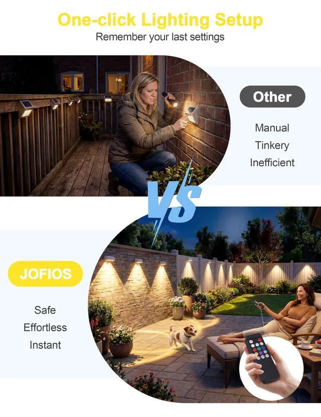 Alt view image 6 of 7 - Fence Lights Solar Powered with Remote, 9 Fixed Colors Color Changing White Fence Lights Waterproof IP65 Dusk-to-Dawn LED Deck Lighting for Patio, Railing, Pool, Porch, Backyard, 12 Pack