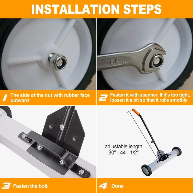 Alt view image 7 of 7 - 18 Inches Magnetic Sweeper with Wheels 26 Lbs Quick Release RRolling Magnetic Sweeper, Magnetic Pickup Tool, Telescoping Tool Holder, Extension Handle, Heavy Duty Metal Pick Up