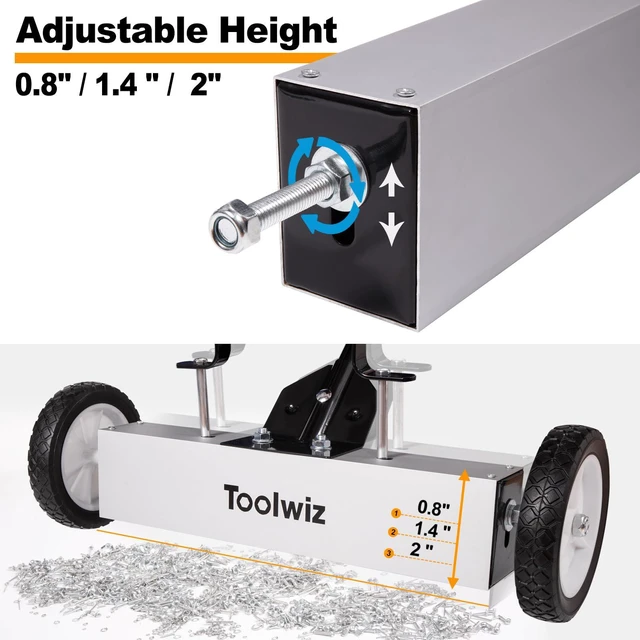 Alt view image 6 of 7 - 18 Inches Magnetic Sweeper with Wheels 26 Lbs Quick Release RRolling Magnetic Sweeper, Magnetic Pickup Tool, Telescoping Tool Holder, Extension Handle, Heavy Duty Metal Pick Up