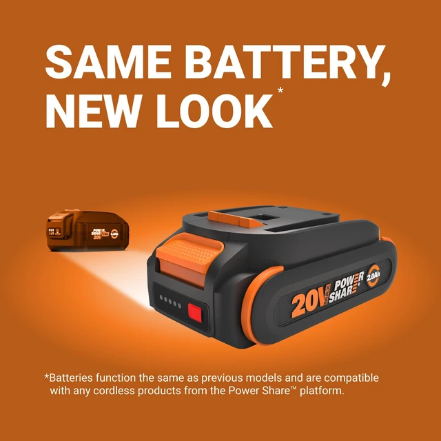 Alt view image 3 of 6 - 20V 2.0Ah Lithium-ion Battery 2 pcs, WA3669.2 PowerShare, Intelligent Battery, Stays Cool, 360° Cell Protection, Charge-Level Indicator