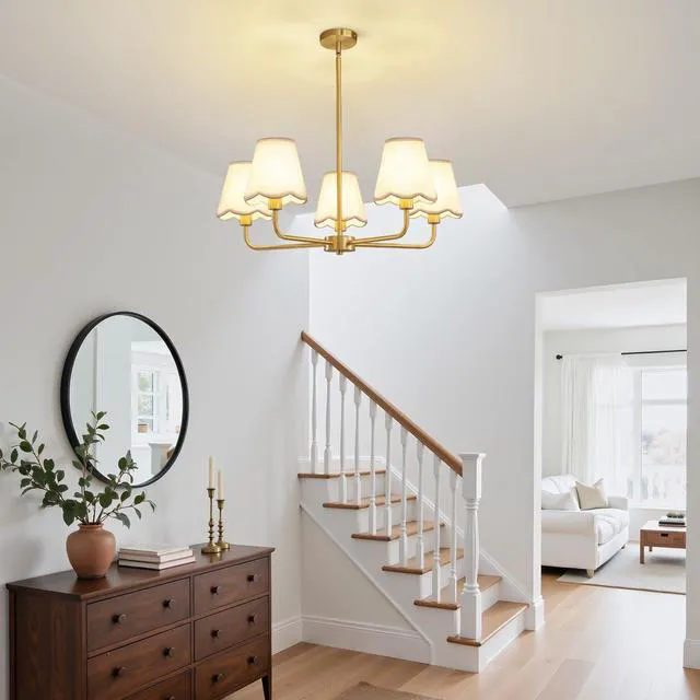 Alt view image 7 of 7 - Modern Gold Chandelier 5-Light Farmhouse Chandelier for Dining Room Industrial Dining Kitchen Light Fixture Over Table Ceiling Chandelier for Bedroom Living Room Foyer Entryway