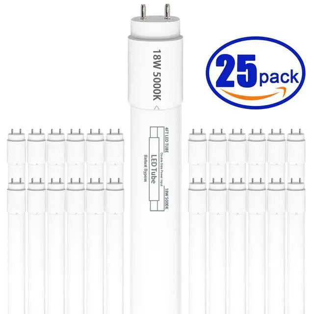 Alt view image 5 of 6 - 25 Pack, T8 Led Bulbs 4 Foot 18W, Type B Ballast Bypass, 48 inch Led Bulbs Replacement for F32T8, F20T10, F40T12 Fluorescent Tubes Light Bulb, Dual Ended Power Input, 5000K 2300lm
