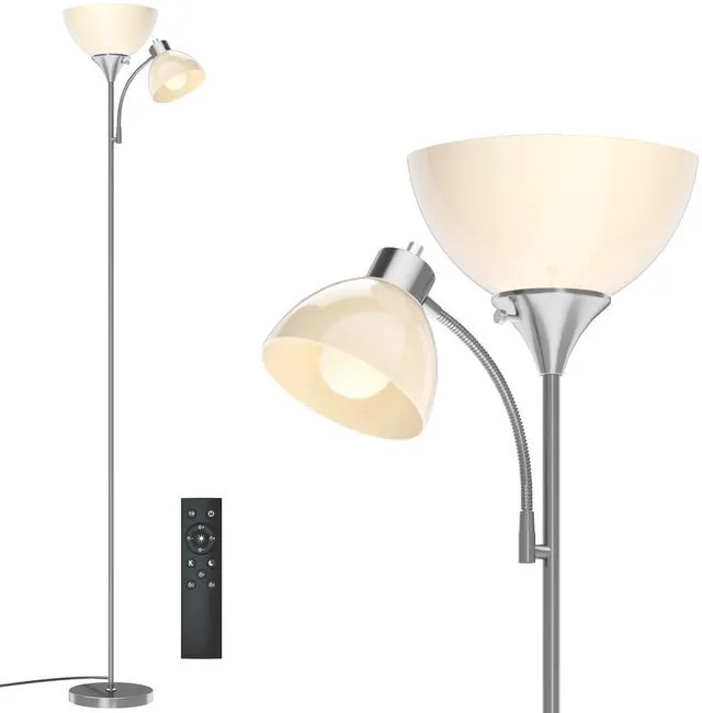 Main image of Torchiere Floor Lamp with Remote Control and Adjustable Reading Light 2 LED Bulbs Included, 2100LM Brightness, Stepless Dimming & 3000K-6000K Adjustable CCT for Living Room, Bedroom, Office