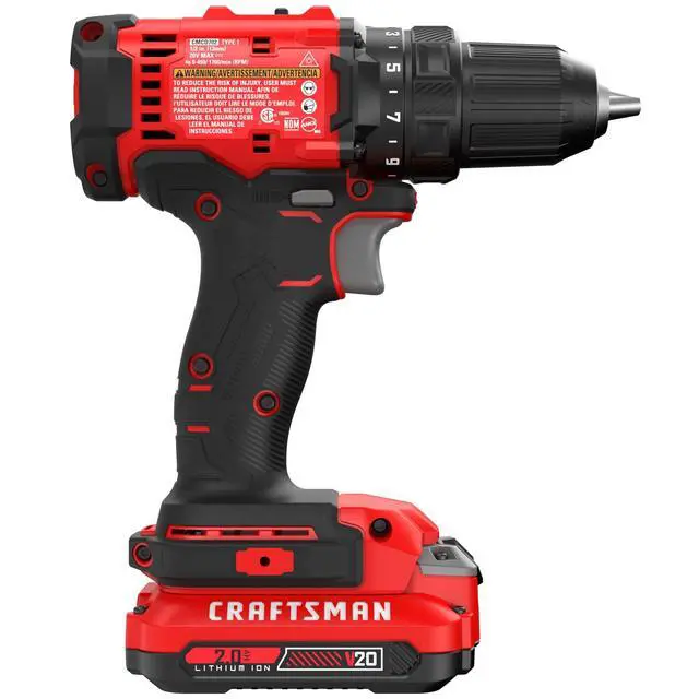 Alt view image 4 of 7 - V20 1/2 in Cordless Drill Set With 2.0 Ah Battery, Charger and Double Ended Bit, LED Light, Long Runtime, Ergonomic Power Drill Driver (CMCD702D1)
