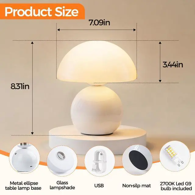 Alt view image 2 of 7 - Wireless Mushroom Lamp Set of 2,Table Lamp for Bedroom, Portables Cordless Lamps,Wireless Light,Bedside Table Lamp for Living Room,Mini Mushroom 5200mAh Battery Operated Lamps Modern (White)