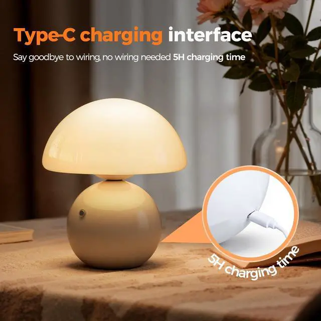 Alt view image 4 of 7 - Wireless Mushroom Lamp Set of 2,Table Lamp for Bedroom, Portables Cordless Lamps,Wireless Light,Bedside Table Lamp for Living Room,Mini Mushroom 5200mAh Battery Operated Lamps Modern (White)