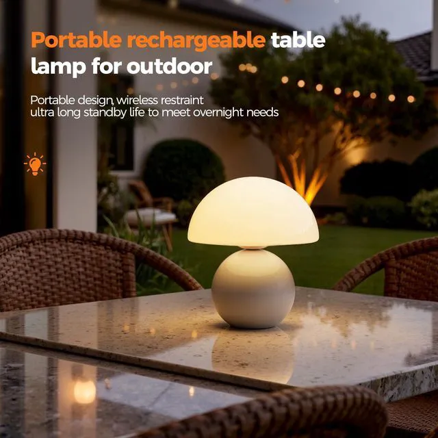 Alt view image 6 of 7 - Wireless Mushroom Lamp Set of 2,Table Lamp for Bedroom, Portables Cordless Lamps,Wireless Light,Bedside Table Lamp for Living Room,Mini Mushroom 5200mAh Battery Operated Lamps Modern (White)