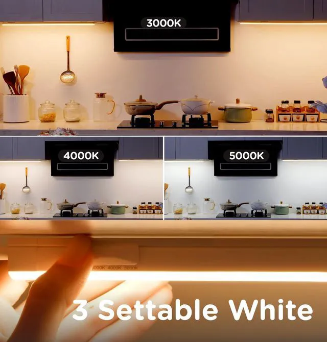 Alt view image 2 of 7 - Under Cabinet Lighting Plug in AC120V 3CCT 3000/4000/5000K,Super Bright,Linkable Under Counter Lights for Kitchen,Ultra Slim LED Cabinet Light for Closet,Shelf,Sink,ETL Listed(32inch,White,4Pack)