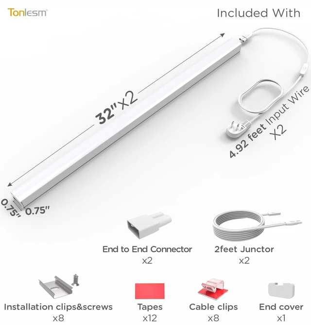 Alt view image 7 of 7 - Under Cabinet Lighting Plug in AC120V 3CCT 3000/4000/5000K,Super Bright,Linkable Under Counter Lights for Kitchen,Ultra Slim LED Cabinet Light for Closet,Shelf,Sink,ETL Listed(32inch,White,2Pack)