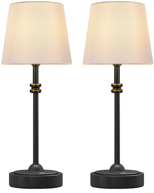 Main image of Cordless Table Lamps Set of 2 - Battery Powered Lamp, 4000mAh Rechargeable, Stepless Dimmable, Wireless Lamp with Fabric Shade, Warm Ambient Light for Bedside, Dining, Patio, Bathroom(Black)