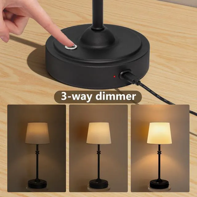 Alt view image 2 of 7 - Cordless Table Lamps Set of 2 - Battery Powered Lamp, 4000mAh Rechargeable, Stepless Dimmable, Wireless Lamp with Fabric Shade, Warm Ambient Light for Bedside, Dining, Patio, Bathroom(Black)