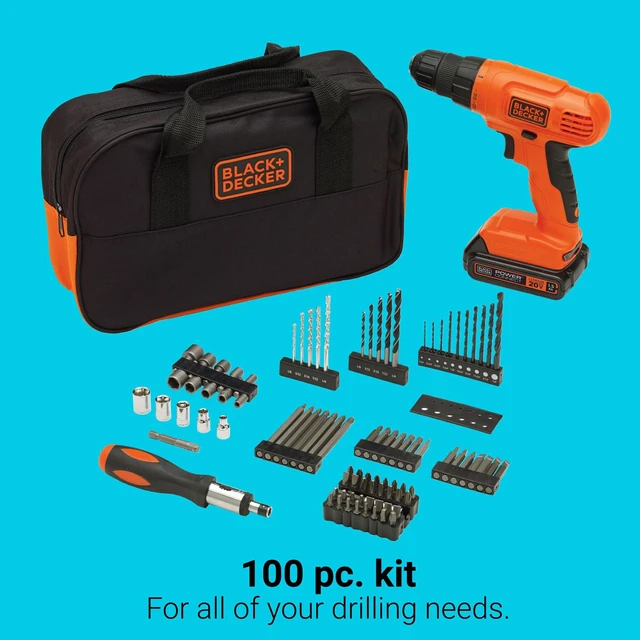 Alt view image 3 of 7 - 20V MAX* POWERCONNECT Cordless Drill Driver Kit with Drill Bit Set and Sockets, 100 pc. Tool Kit for Home, Battery and Charger Included, Orange (BDC120VA100)