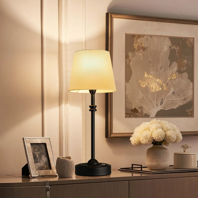 Alt view image 4 of 7 - Cordless Table Lamps Set of 2 - Battery Powered Lamp, 4000mAh Rechargeable, Stepless Dimmable, Wireless Lamp with Fabric Shade, Warm Ambient Light for Bedside, Dining, Patio, Bathroom(Black)