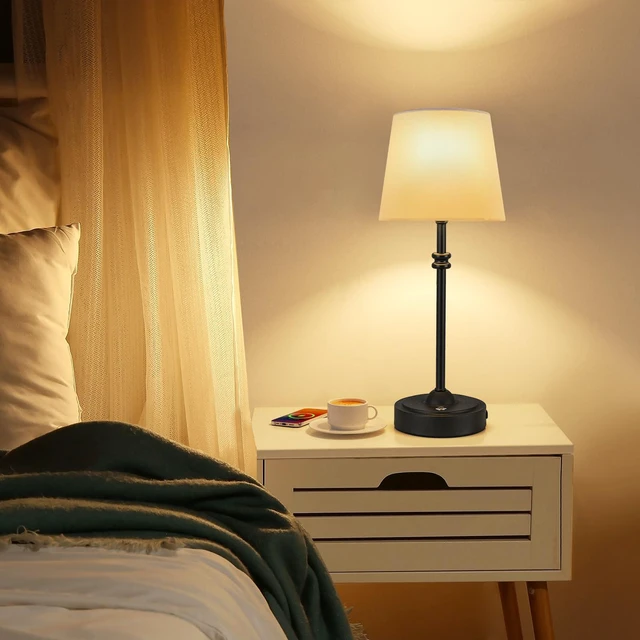 Alt view image 6 of 7 - Cordless Table Lamps Set of 2 - Battery Powered Lamp, 4000mAh Rechargeable, Stepless Dimmable, Wireless Lamp with Fabric Shade, Warm Ambient Light for Bedside, Dining, Patio, Bathroom(Black)