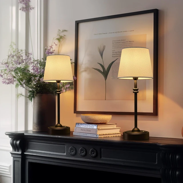 Alt view image 7 of 7 - Cordless Table Lamps Set of 2 - Battery Powered Lamp, 4000mAh Rechargeable, Stepless Dimmable, Wireless Lamp with Fabric Shade, Warm Ambient Light for Bedside, Dining, Patio, Bathroom(Black)