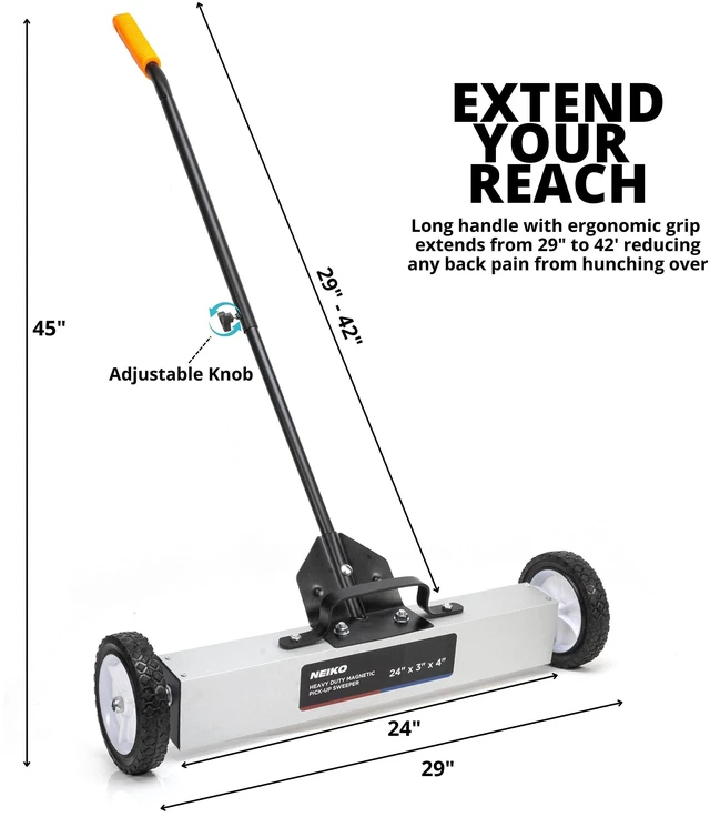 Alt view image 2 of 7 - 53416A 24 Rolling Magnetic Sweeper with Wheels, 50 Pound Capacity, Adjustable Handle & Floor Magnet Clearance Height, Metal Pick Up and Nail Magnet, Floor Sweeper for Construction, Shop, Etc