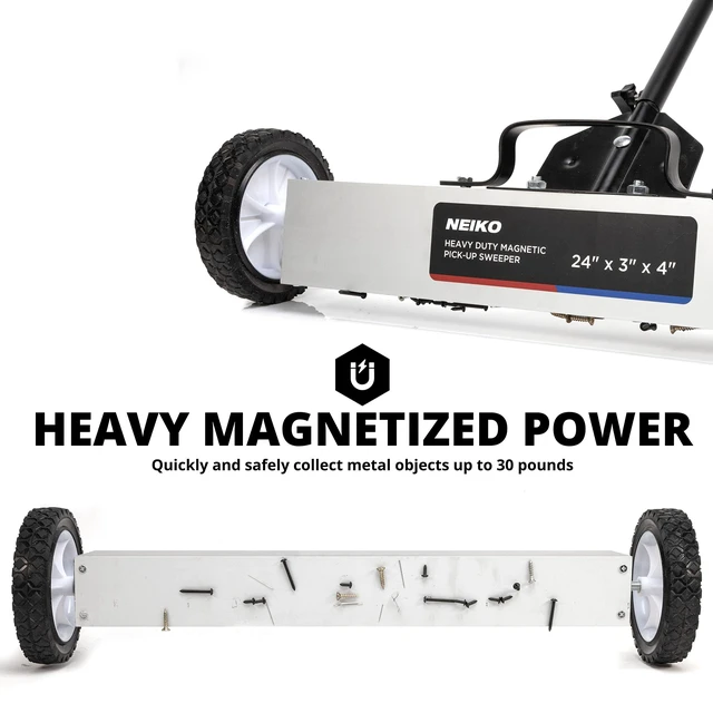 Alt view image 3 of 7 - 53416A 24 Rolling Magnetic Sweeper with Wheels, 50 Pound Capacity, Adjustable Handle & Floor Magnet Clearance Height, Metal Pick Up and Nail Magnet, Floor Sweeper for Construction, Shop, Etc