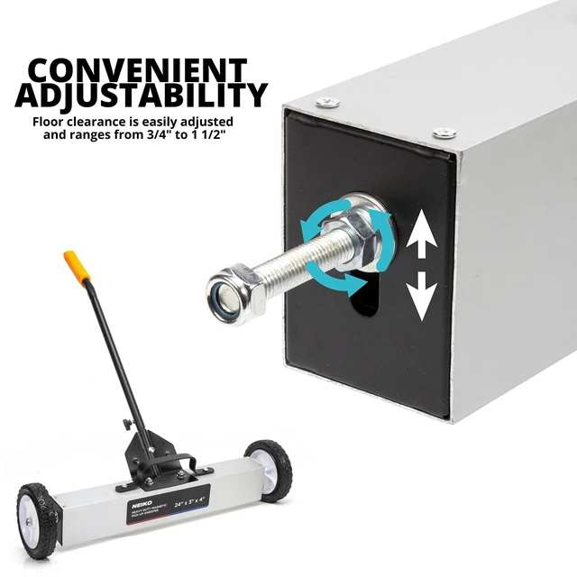 Alt view image 5 of 7 - 53416A 24 Rolling Magnetic Sweeper with Wheels, 50 Pound Capacity, Adjustable Handle & Floor Magnet Clearance Height, Metal Pick Up and Nail Magnet, Floor Sweeper for Construction, Shop, Etc