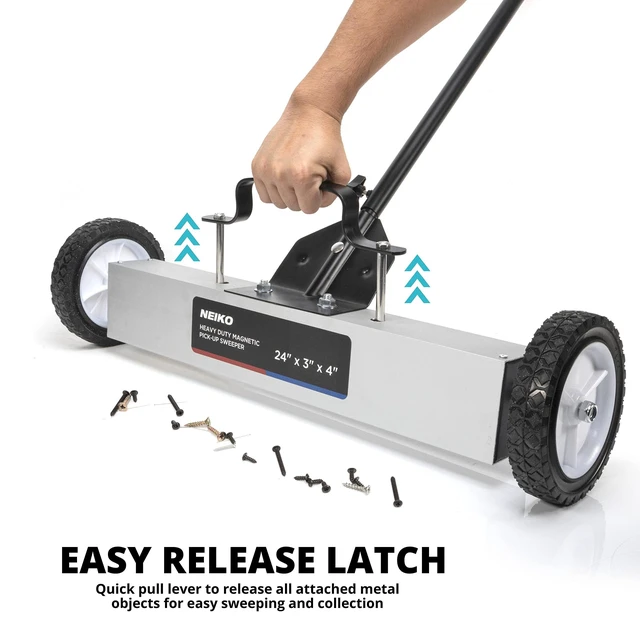 Alt view image 6 of 7 - 53416A 24 Rolling Magnetic Sweeper with Wheels, 50 Pound Capacity, Adjustable Handle & Floor Magnet Clearance Height, Metal Pick Up and Nail Magnet, Floor Sweeper for Construction, Shop, Etc