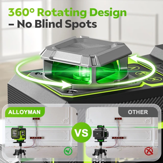 Alt view image 2 of 7 - Laser Level with Tripod, 4 × 360° Self Leveling Laser Level, Nivel Laser Green Line Lazer Leveler Tool for Picture Hanging, Home Renovation, Indoor Project, 2*Battery&Carrying Bag Included