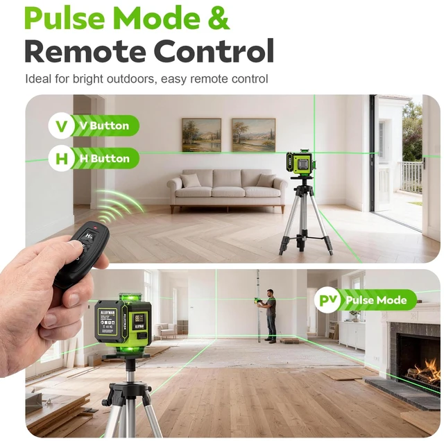 Alt view image 3 of 7 - Laser Level with Tripod, 4 × 360° Self Leveling Laser Level, Nivel Laser Green Line Lazer Leveler Tool for Picture Hanging, Home Renovation, Indoor Project, 2*Battery&Carrying Bag Included