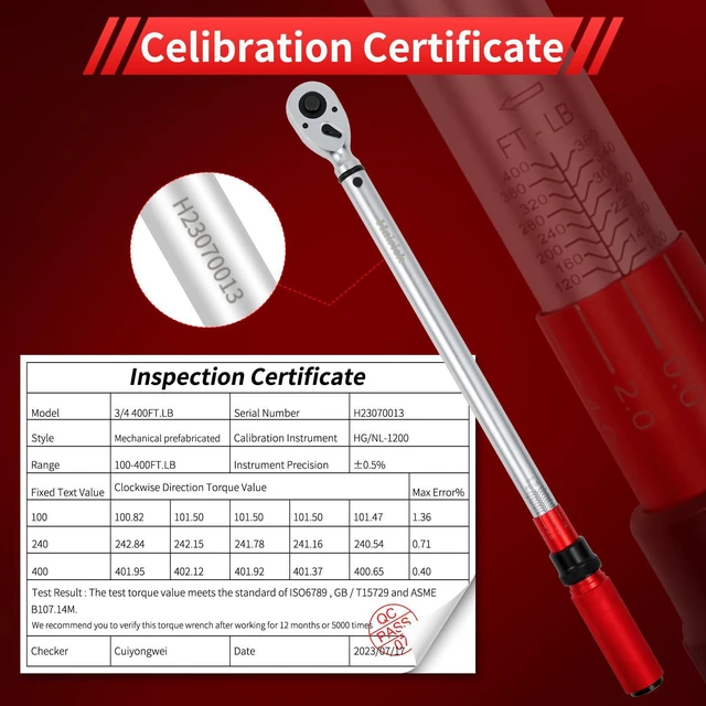 Alt view image 4 of 6 - 3/4-Inch Torque Wrench, Dual-Direction Adjustable 60 tooth 100-400ft.lb/136-542Nm, Professional Torque Wrench, for Maintenance Tool and Product Assembly