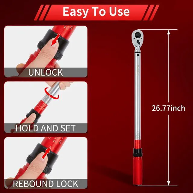 Alt view image 5 of 6 - 3/4-Inch Torque Wrench, Dual-Direction Adjustable 60 tooth 100-400ft.lb/136-542Nm, Professional Torque Wrench, for Maintenance Tool and Product Assembly