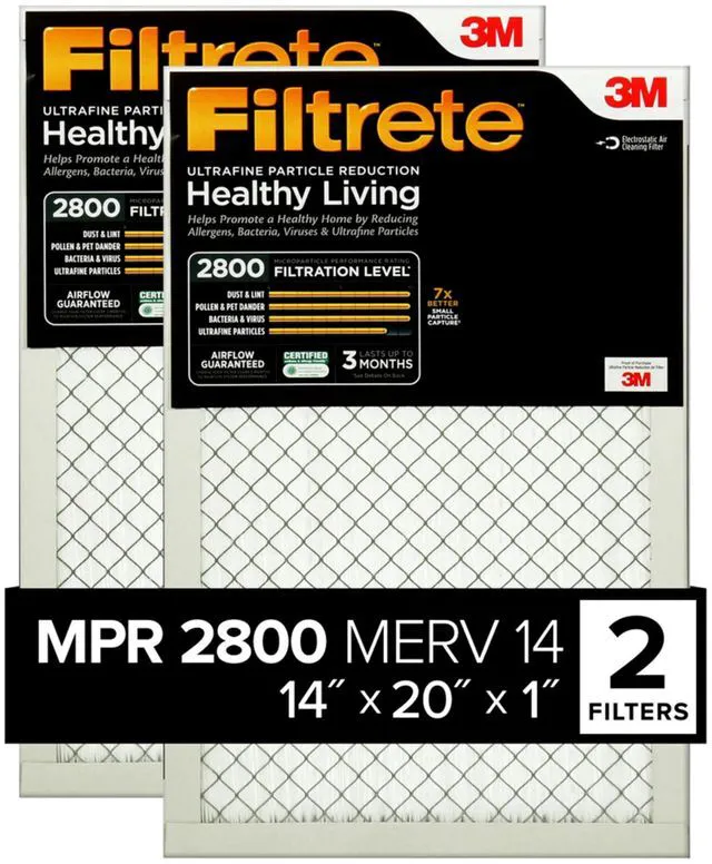 Main image of 14x20x1 Air Filter, MERV 14, MPR 2800, 2 HVAC Filters Ultrafine Particle Reduction, 3-Month AC/Furnace Filters, Cleaner Air, Reliable Airflow, (Act. Size 13.781x19.781x0.84 in)