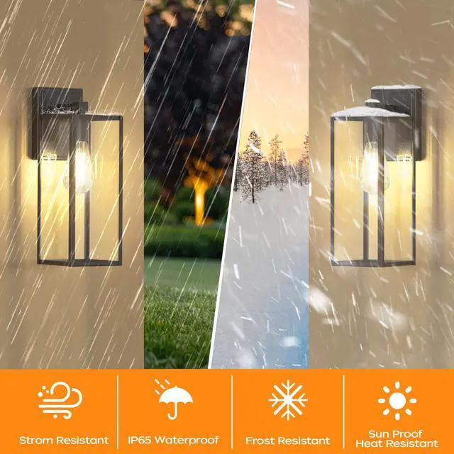 Alt view image 2 of 7 - 16in Outdoor Light Fixture Wall Mount, Exterior Porch fixtures 1 Pack Waterproof, Anti-Rust Metal Frame, Tempered Glass, E26 Base, Easy Install, Wall Sconce for Patio, Garage, Entryway, Doorway