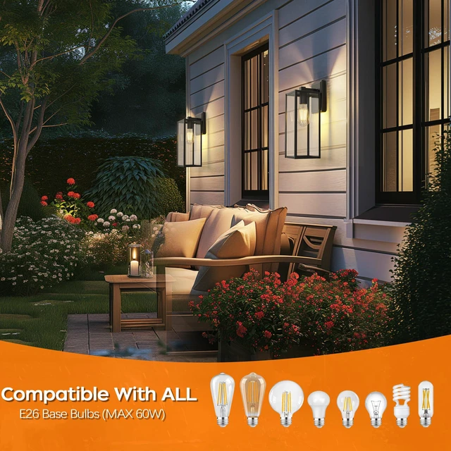 Alt view image 3 of 7 - 16in Outdoor Light Fixture Wall Mount, Exterior Porch fixtures 1 Pack Waterproof, Anti-Rust Metal Frame, Tempered Glass, E26 Base, Easy Install, Wall Sconce for Patio, Garage, Entryway, Doorway