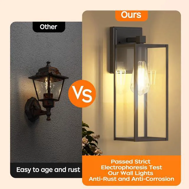Alt view image 5 of 7 - 16in Outdoor Light Fixture Wall Mount, Exterior Porch fixtures 1 Pack Waterproof, Anti-Rust Metal Frame, Tempered Glass, E26 Base, Easy Install, Wall Sconce for Patio, Garage, Entryway, Doorway