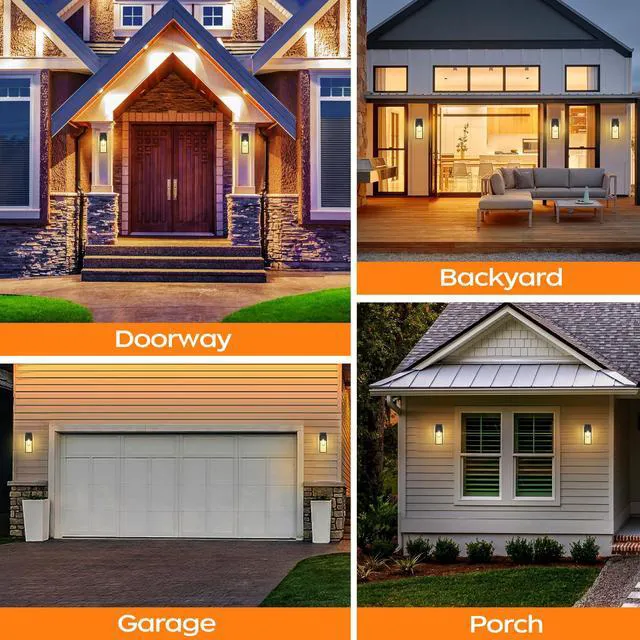 Alt view image 6 of 7 - 16in Outdoor Light Fixture Wall Mount, Exterior Porch fixtures 1 Pack Waterproof, Anti-Rust Metal Frame, Tempered Glass, E26 Base, Easy Install, Wall Sconce for Patio, Garage, Entryway, Doorway