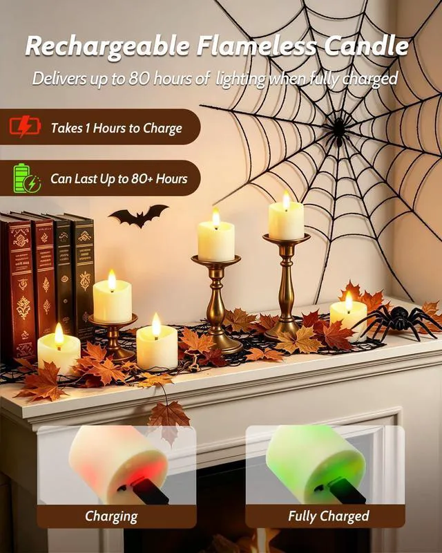 Alt view image 3 of 7 - 24 Pack Small Rechargeable Flameless Candles with Remote Timer 1.5"x2" LED Tea Lights Votive Fake Candles Flickering Mini Candles Battery Operated for Halloween Wedding Party Home Decor